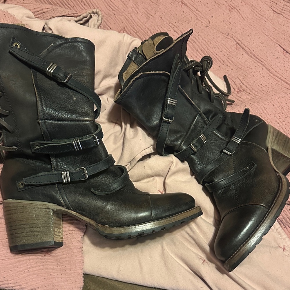 Freebird Black Leather Combat Boots